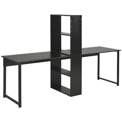 Particleboard Steel Dual Work Desk with 4-Tier Bookshelf