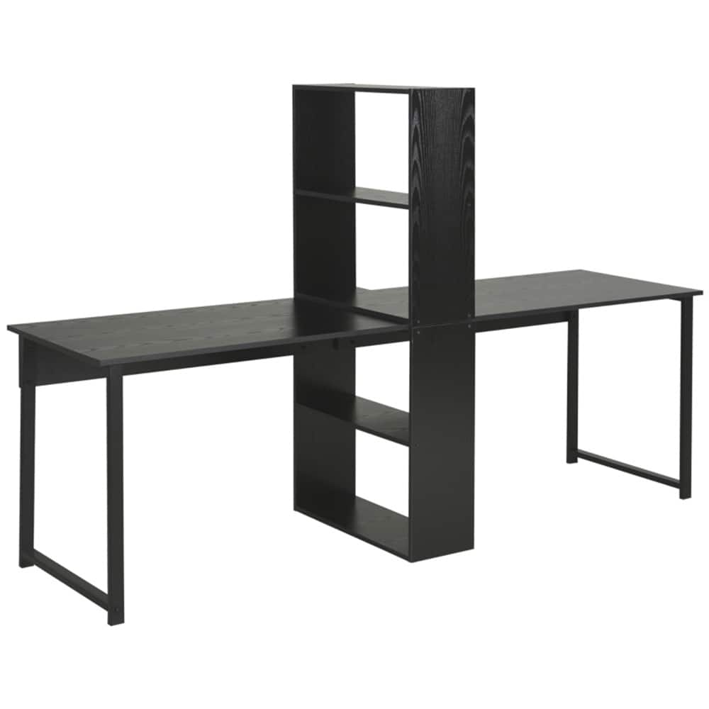 Particleboard Steel Dual Work Desk with 4-Tier Bookshelf