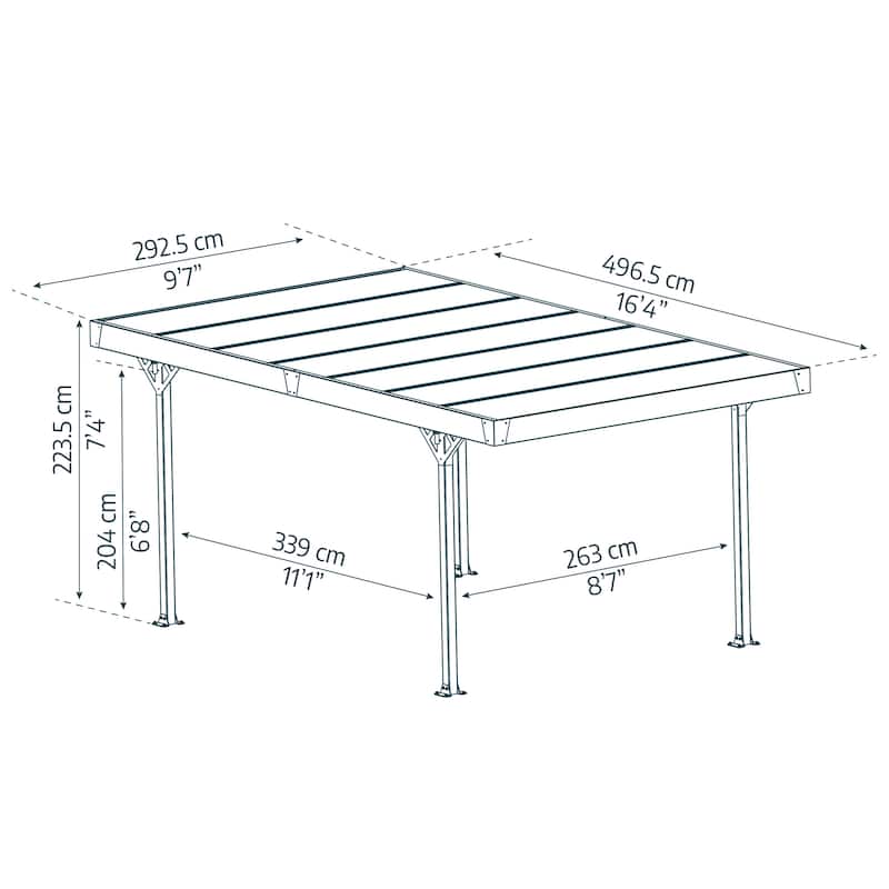 Palma 10 ft.x 16 ft. Carport Kit - Grey Structure & Twin Wall Panels - 10 ft.x 16 ft.