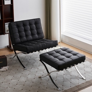 Mid Century Leather Accent Chair Modern Lounge Chair With Ottoman - On ...