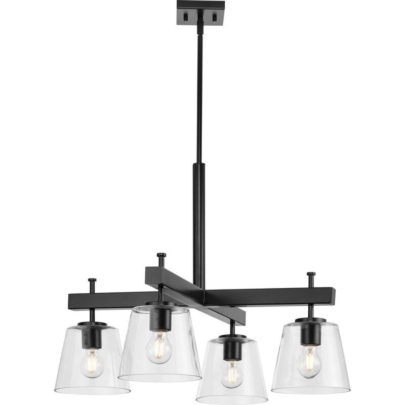 Saffert Collection Four-Light New Traditional Matte Black Clear Glass Chandelier Light - 29.38 in x 29.38 in x 22.5 in