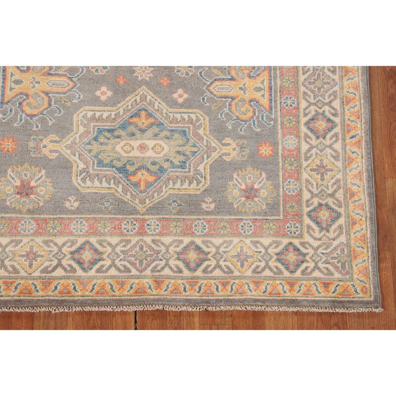 Gray Kazak Oriental Area Rug Hand-Knotted Traditional Wool Carpet - 4'1" x 6'0"