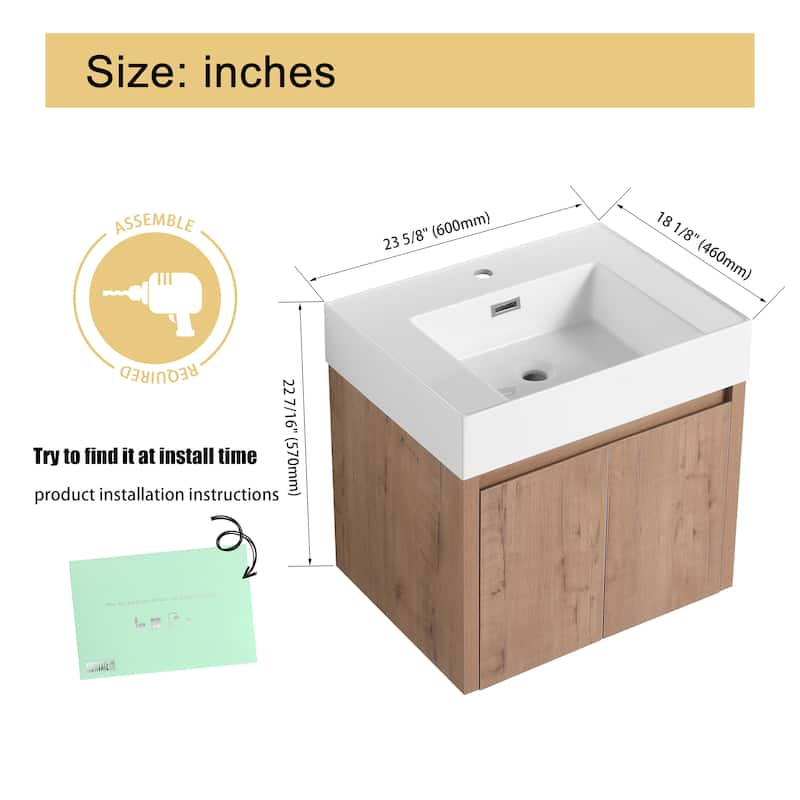 Malwee 24"/30"/36"/48" Floating Bathroom Vanity with Sink