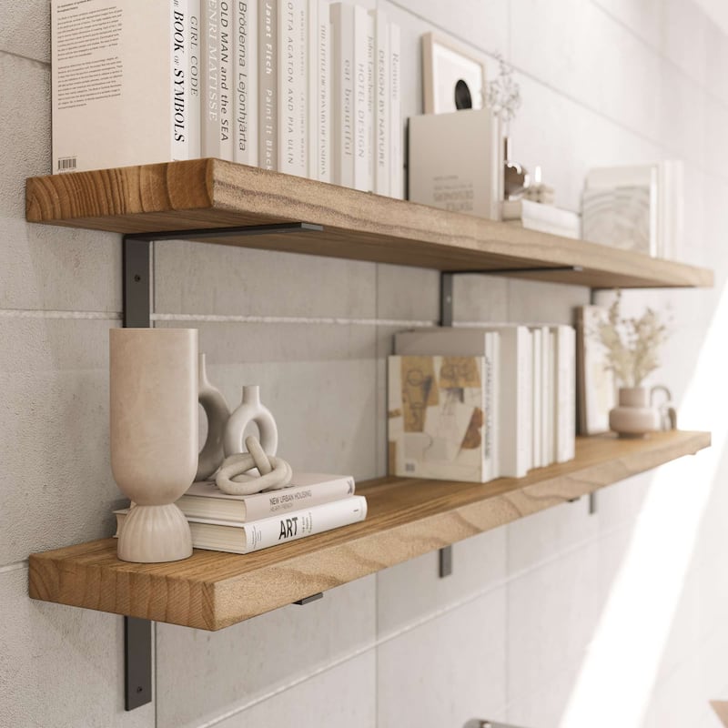 Wallniture Cervo 60-72-84 inch Long, Floating Wood Wall Shelf with Heavy Duty Brackets for Home Decor, Storage and Organization
