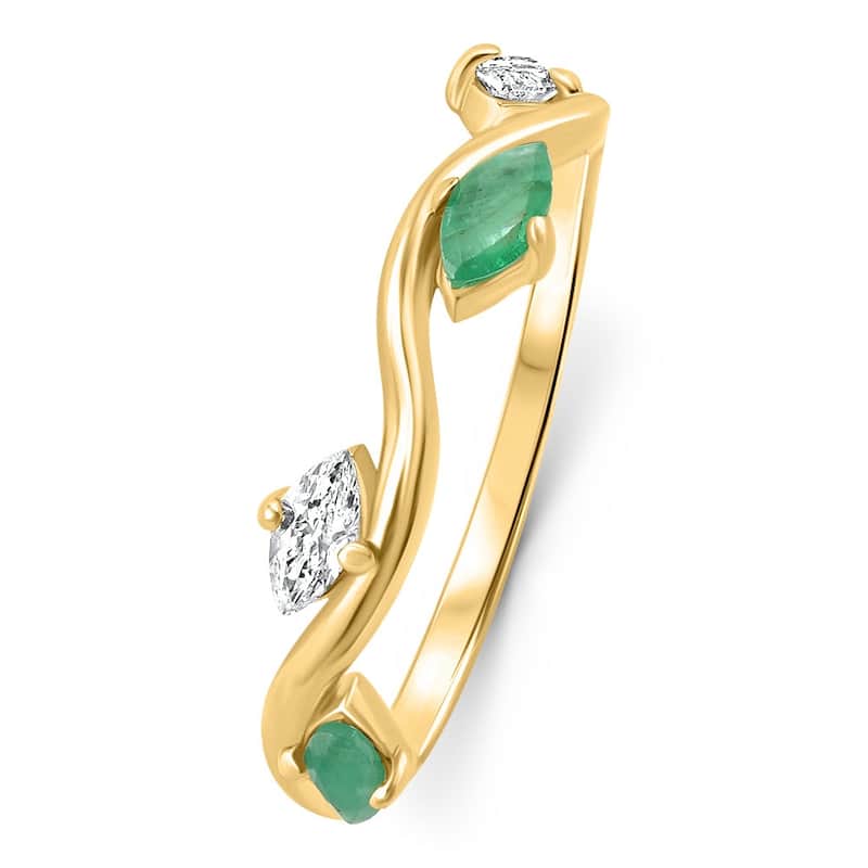 3/8Ct Emerald Marquise Shape Diamond & Gemstone Wedding Ring Gold Lab Grown