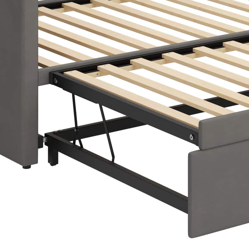 Daybed with Extended Pop Up Trundle, Twin to King Size Velvet Sofa Bed with Soft Padded Armrests