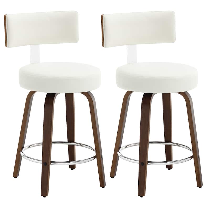 Faux Leather Upholstered Swivel Counter/ Bar Stools Set of 1/2/4 - Set of 2 - White - Counter Height