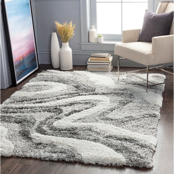 slide 2 of 4, Livabliss Corinne Modern Swirl Plush Shag Area Rug 8' 10" x 12'