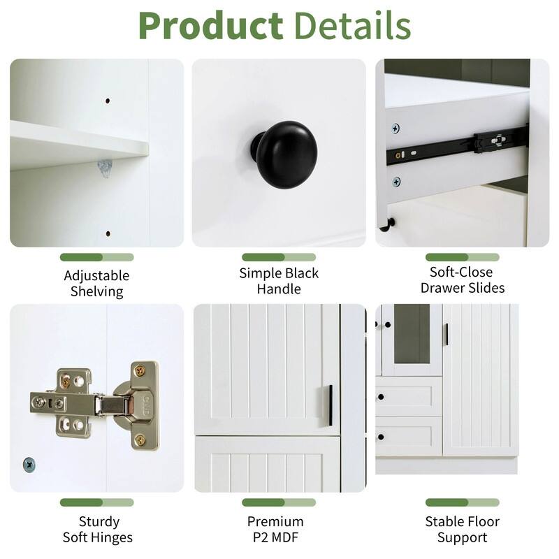 Modern 71" Tall Kitchen Pantry with Storage Cabinet, 6 Doors , Drawers, Adjustable Shelves,Pull-out Trays and Wine Rack