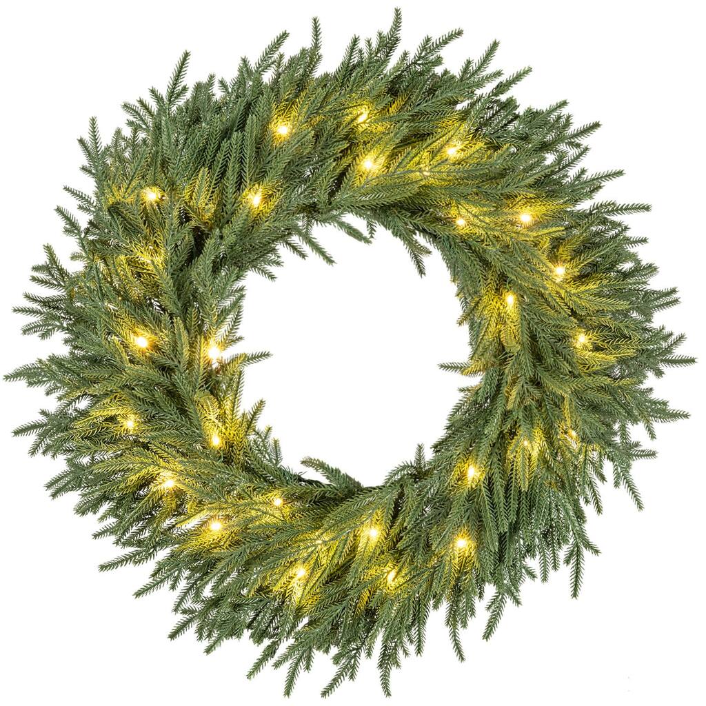 Coatway 1/2 PCS 24” Artificial Pre-Lit Christmas Wreath with 108