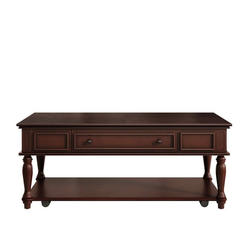 Farmhouse 47.2" Coffee Table with Drawer, Retro Design Easy Assembly and Movable Lockable Wheels for Living Room