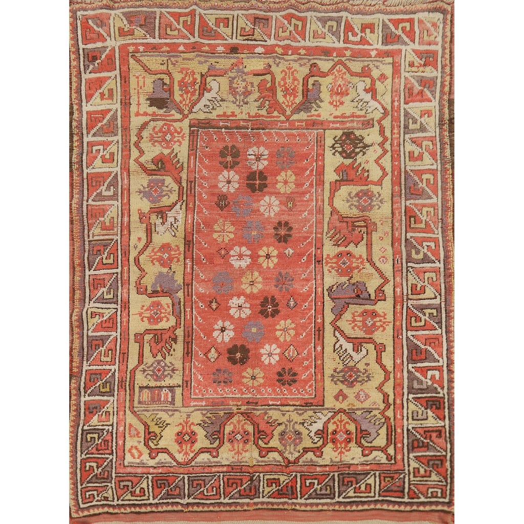Pre-1900 Antique Vegetable Dye Oushak Turkish Wool Carpet - 4'1"x 5'5"