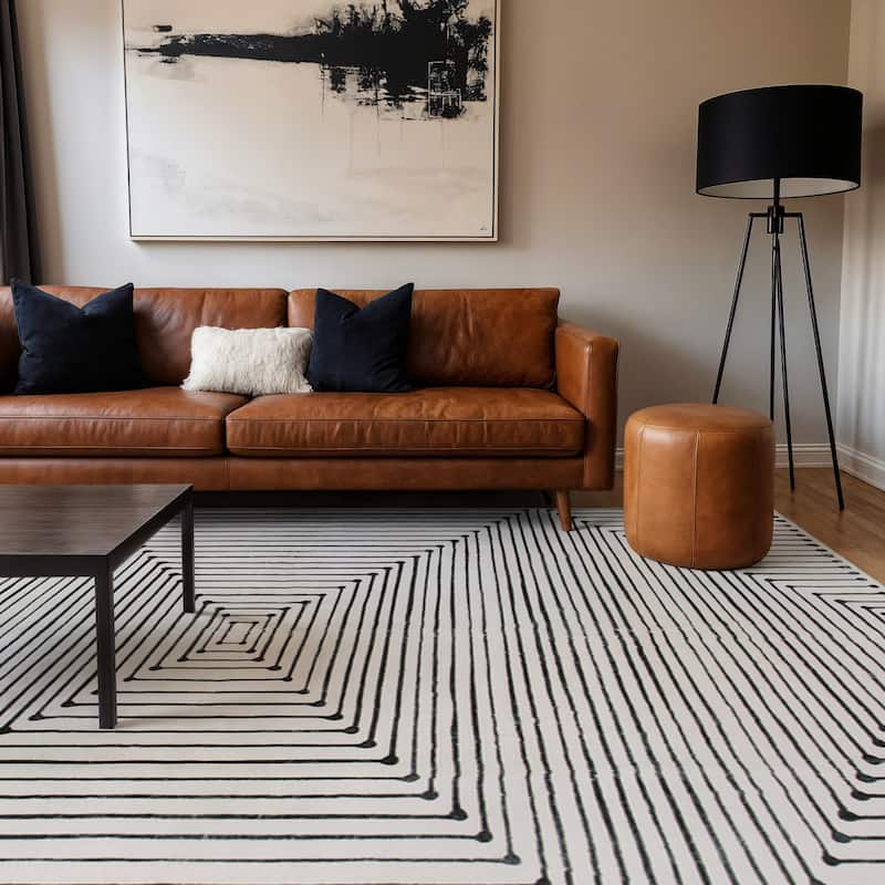 World Rug Gallery Bohemian Stripes Washable Non-Slip Area Rug - 8'x10' - Ivory