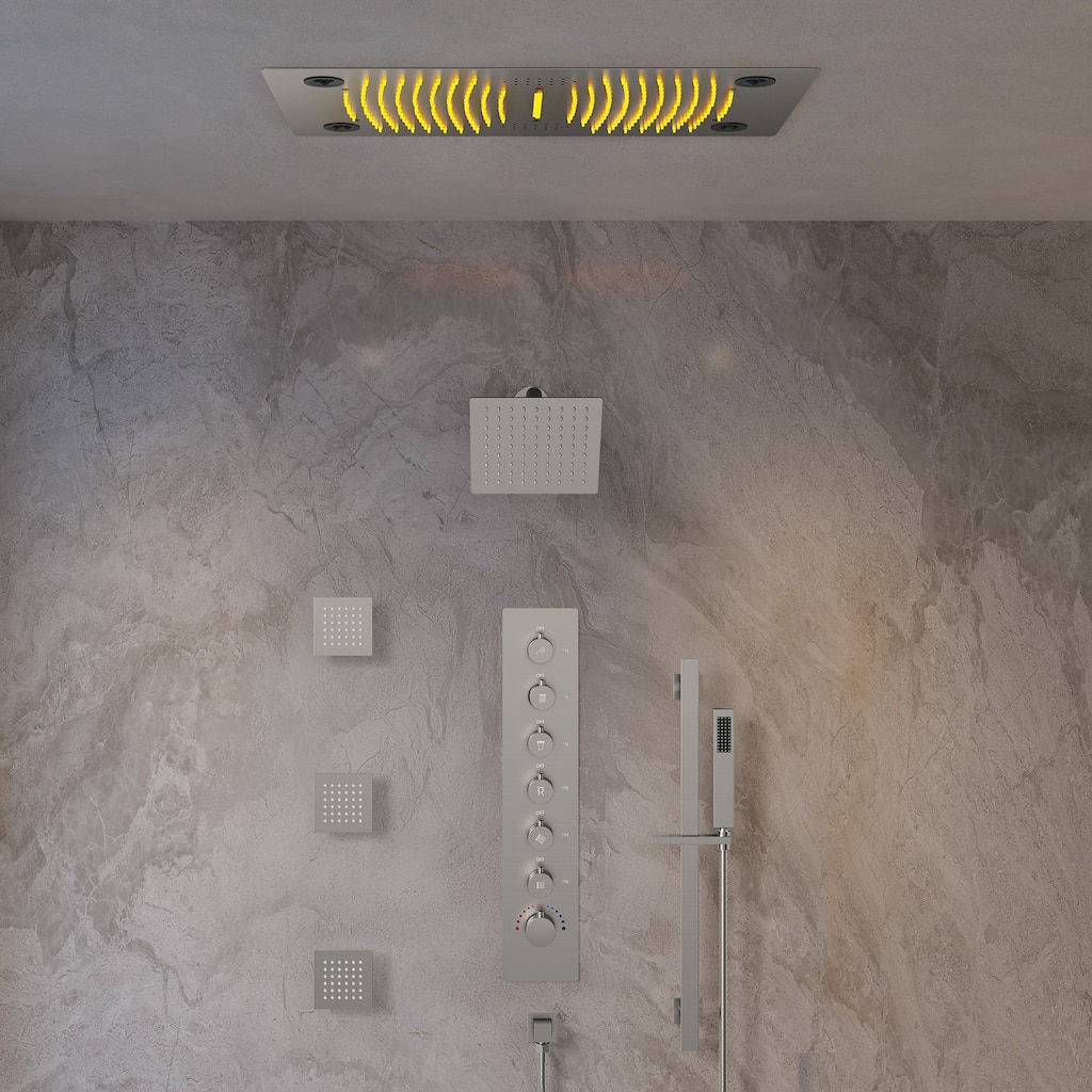 Thermostatic Dual Head System, 64-Color LED Mood Lighting 3-Functions Shower Head with Bluetooth Music & 3 Body Jets