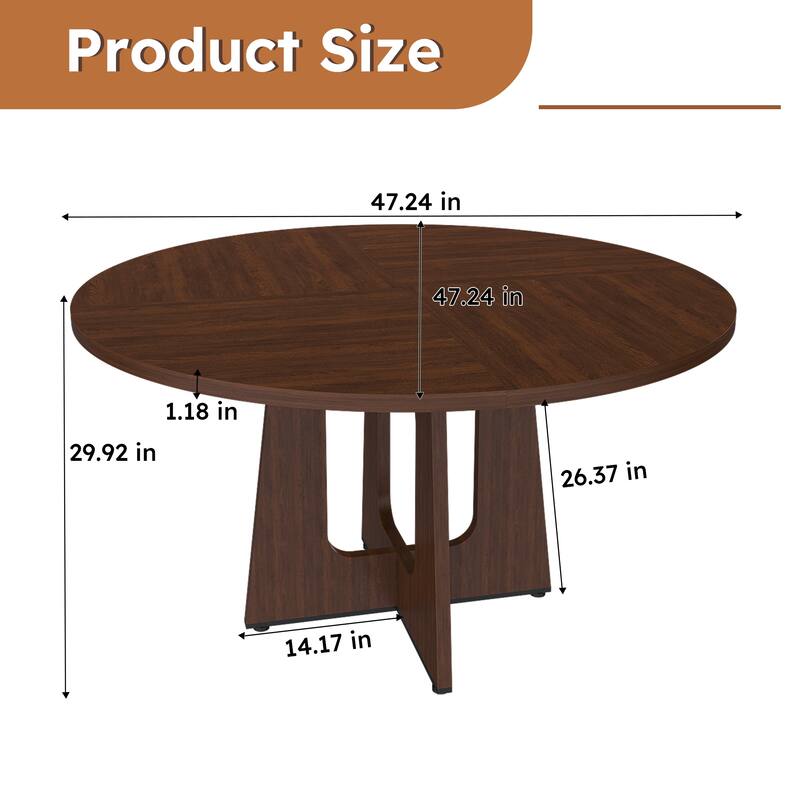 42" Farmhouse Round Dining Table - MDF Circle Table with Wood Grain Finish, 300lb Capacity, Easy Assembly