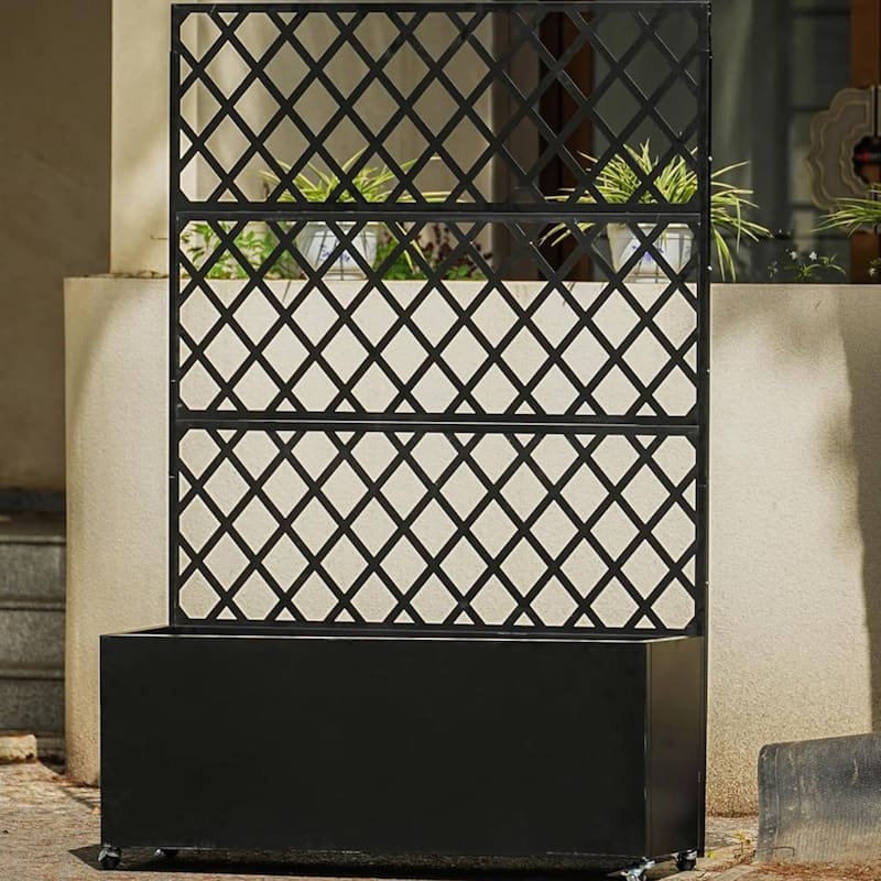 71"x35"x16" Galvanized Steel Raised Garden Bed with Trellis & Privacy Screen - N/A