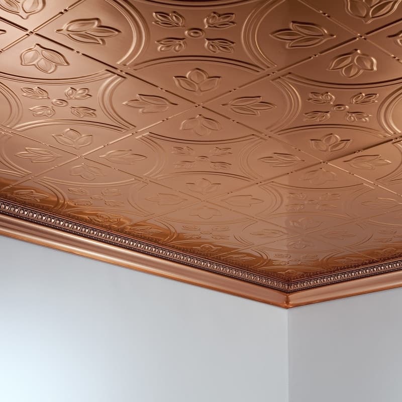 FASÄDE Traditional Style 5 Decorative Vinyl 2ft x 4ft Glue Up Ceiling Panel in Polished Copper (5 Pack)