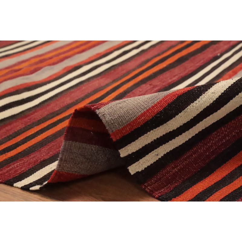 Hand Woven Oriental 100% Wool Carpet Southwestern Geometric Oranges & Rust Kilim Area Rug - 11' 0'' X 5' 2''