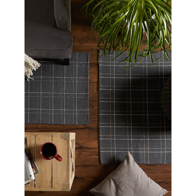 DII French Blue Variegated Plaid Recycled Yarn Rug (Set of 2) - Big