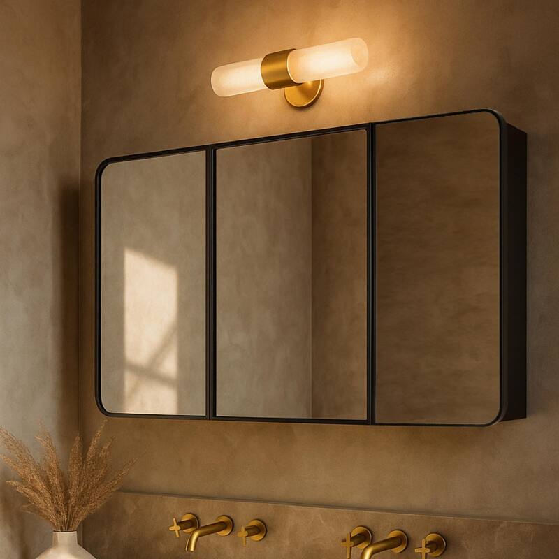 TEHOME Triple Door Bathroom Medicine Cabinet with Mirror, Soft Close, Adjustable Glass Shelves, Fully Assembled