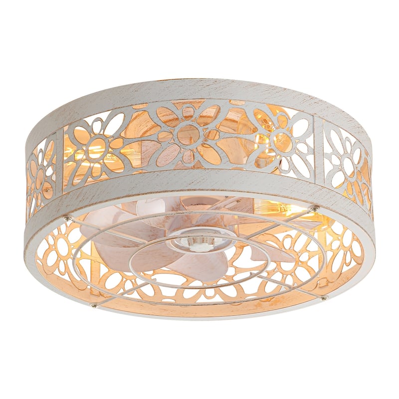 16.5" Vintage Caged Ceiling Fan with Lights, 7 ABS Blades, Remote Control, 6-Speed DC Motor, Small Fandelier