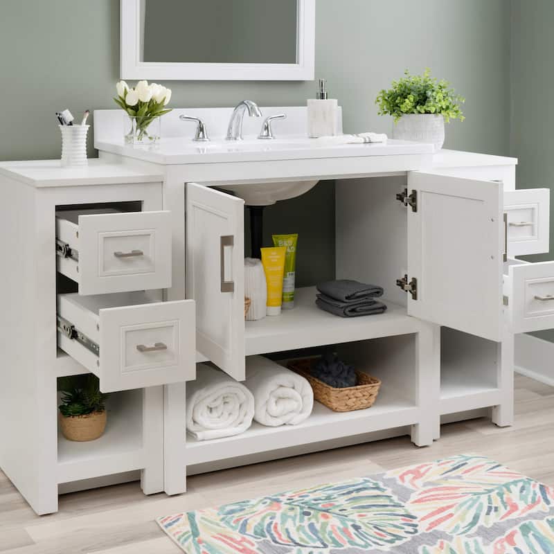 Linon Blakely Vanity with Mirror and Dual 12-inch Side Cabinets