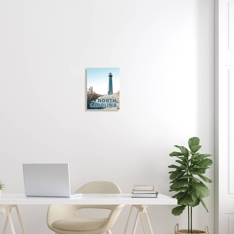 Stupell Visit North Carolina Beach Lighthouse Seaside Sand Wood Wall Art, Design by David Owens Illustration - Multi-Color