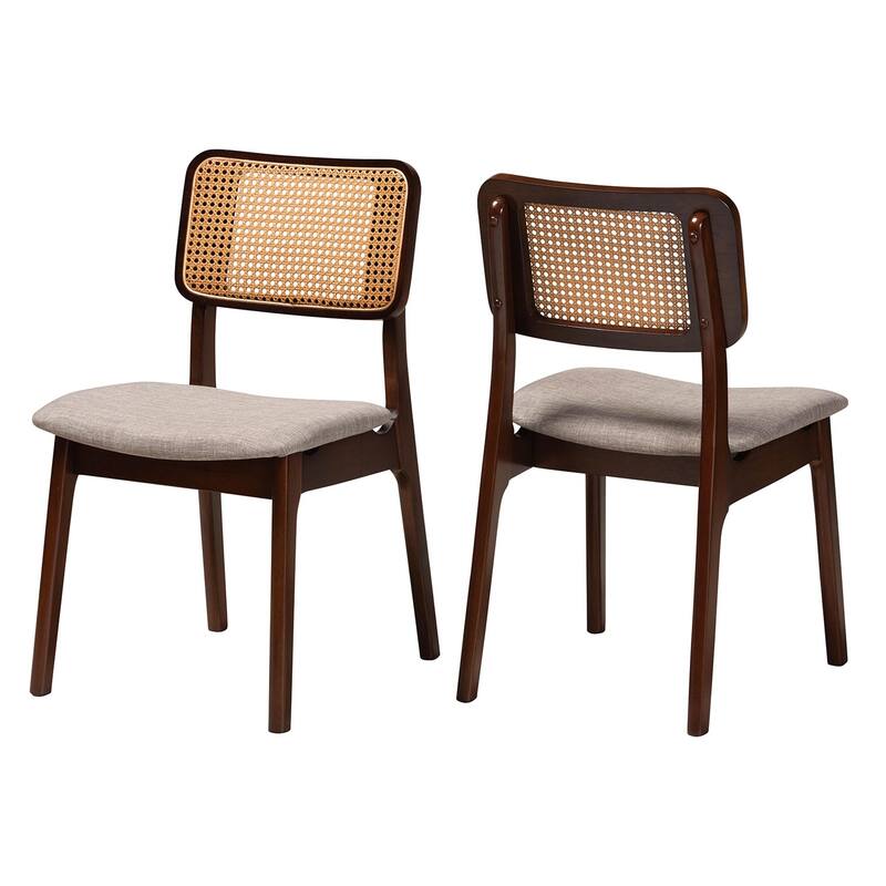 Dannon Mid-Century Modern Fabric and Finished Wood 2-Piece Dining Chair Set - Grey, Walnut Brown, Light Brown