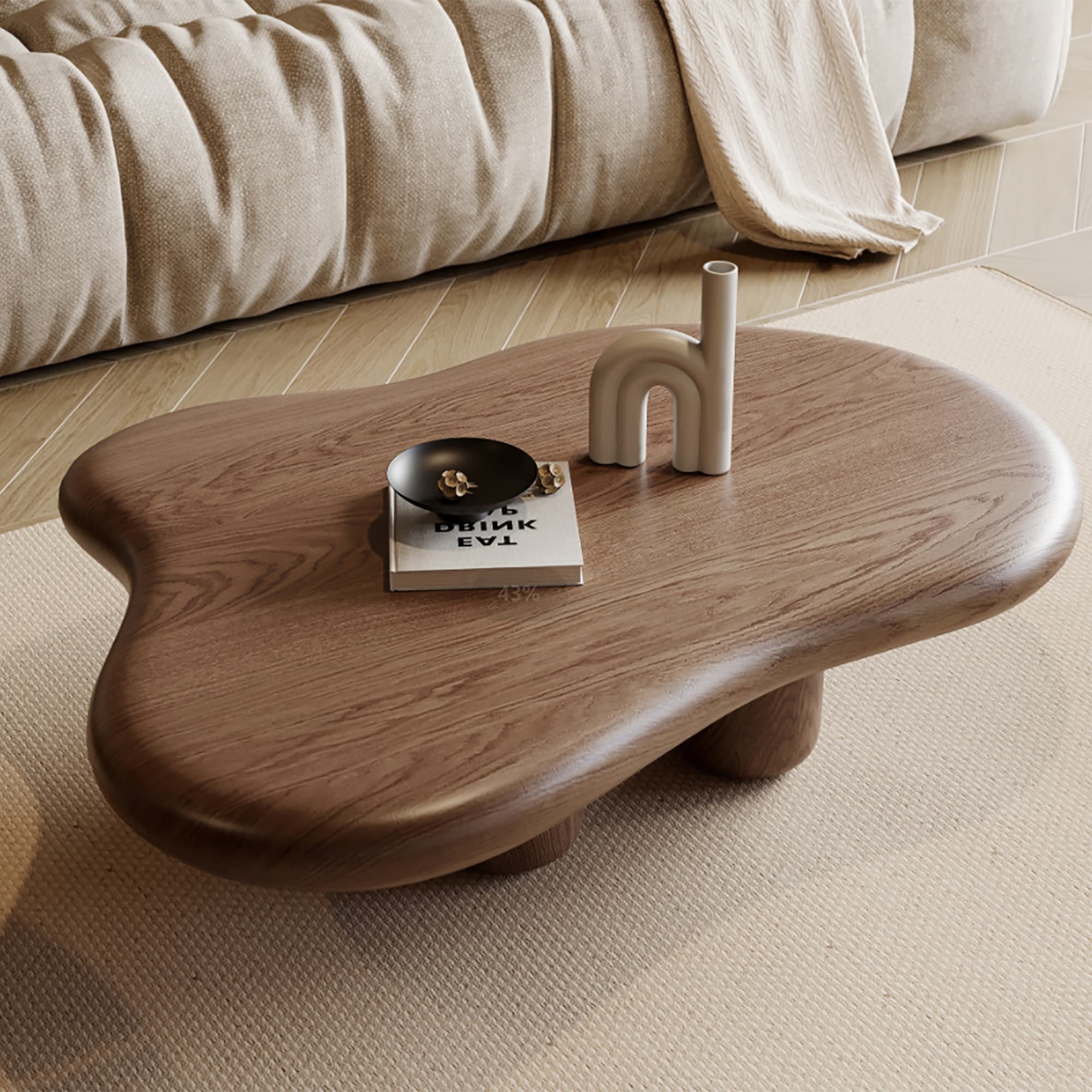 48.4" Modern Walnut Cloud Coffee Table for Living Room