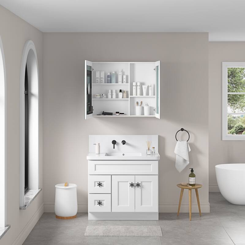 Wall Mounted Bathroom Medicine Cabinet with HD Mirror, Recessed or Surface Mount, Storage for Cosmetics & Personal Care