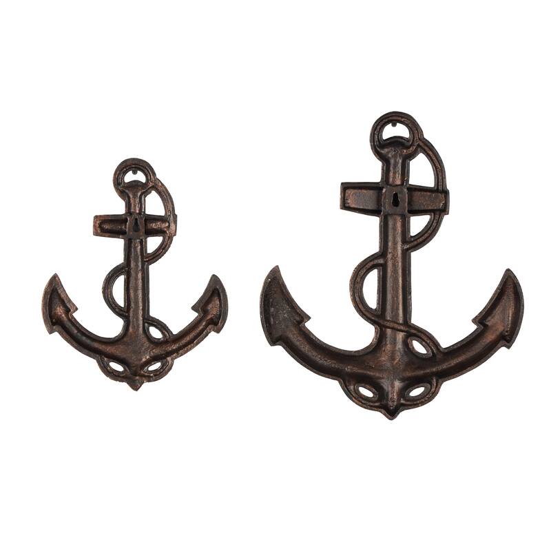 Aluminum Metal Anchor Weathered Home Wall Decor with Curved Rope Design - Set of 2 Bronze - Roche River Decor