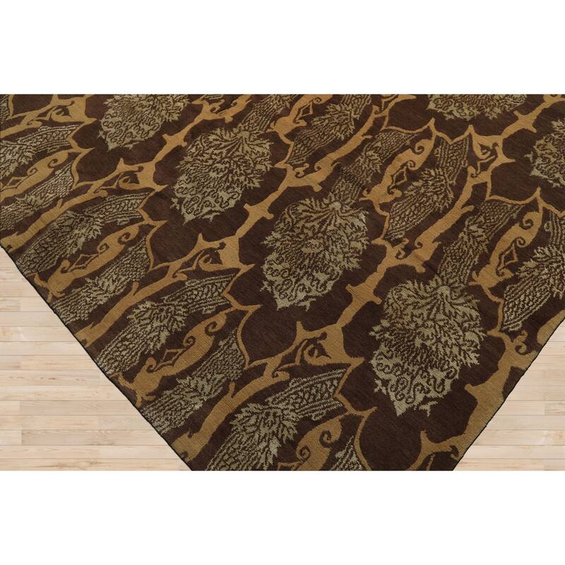 8x10 Tibetano Hand Knotted Wool & Silk Brown Transitional Tibetan Rug - 8' x 10'