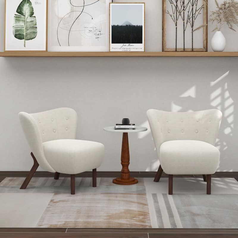 34" Wide Solid Color Tufted Wingback Chair With Solid Wood Leg