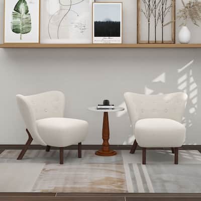 34" Wide Solid Color Tufted Wingback Chair With Solid Wood Leg