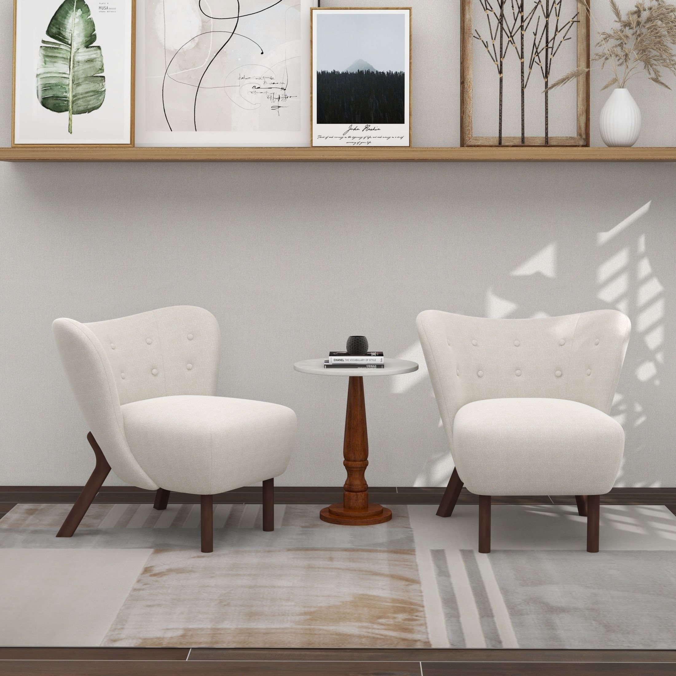 34" Wide Solid Color Tufted Wingback Chair With Solid Wood Leg