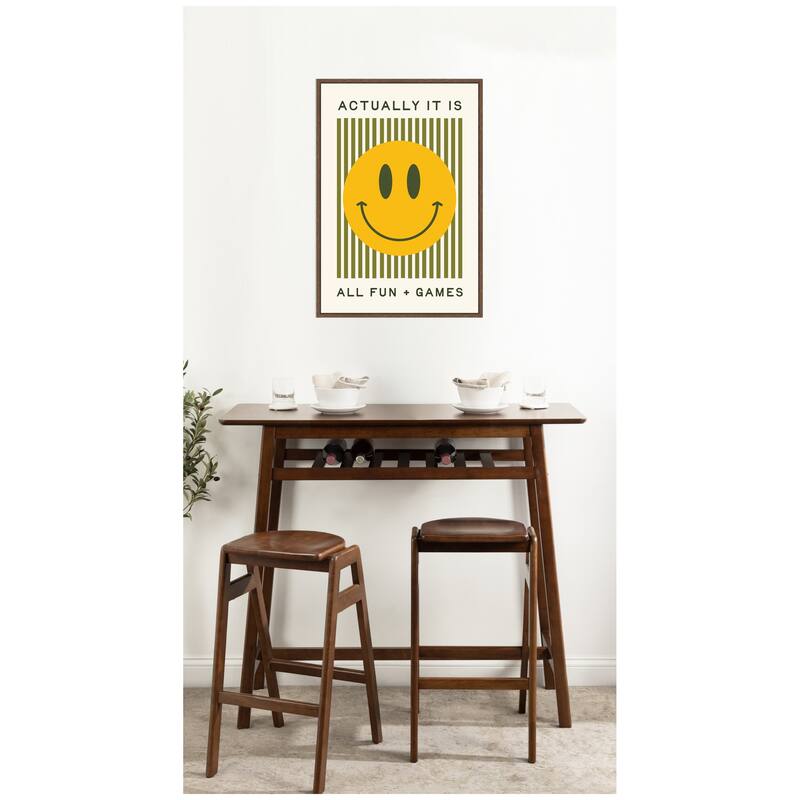Kate and Laurel It is All Fun and Games, Dopamine Decor, Smiley Face Retro Print by Lucky Guava Framed Canvas Wall Art Print