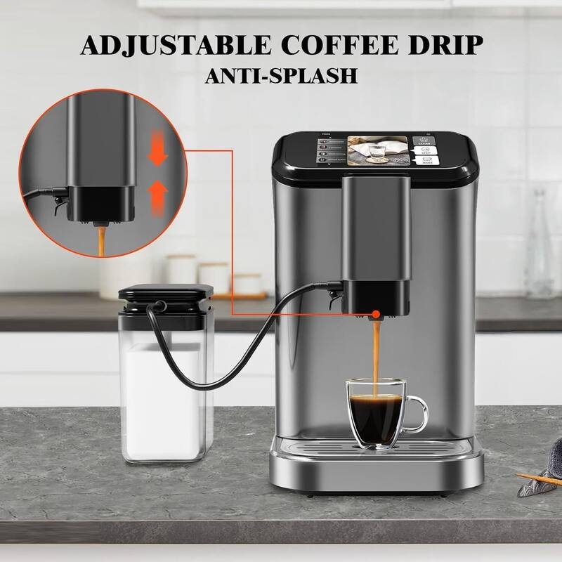 Automatic Espresso & Coffee Machine with with Grinder & Milk Frother, Silver + Black