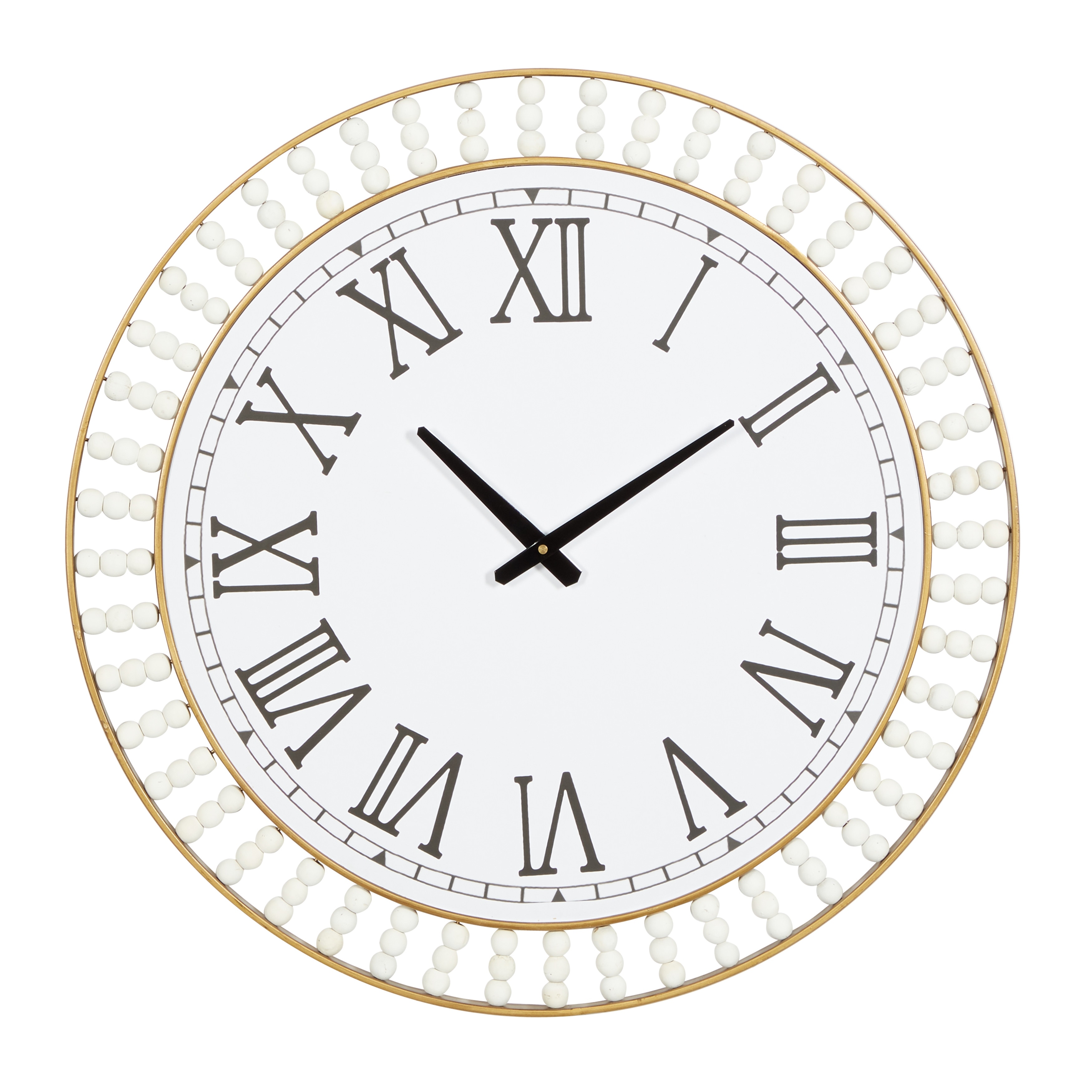 Metal Wall Clock with Gold Frame and Radial Beading - White - Roche River Decor - 2"Wx24"Lx24"H