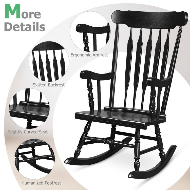 Rocking Chair with Solid Wooden Frame for Garden and Patio - 25.5" x 32.5" x 46.5"(L x W x H)