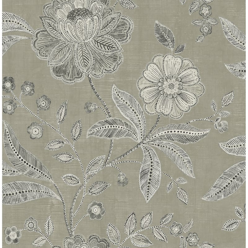 Seabrook Designs Shimmer Floral Unpasted Wallpaper - 20.5 in. W x 33 ft. L - Grey and Metallic Charcoal