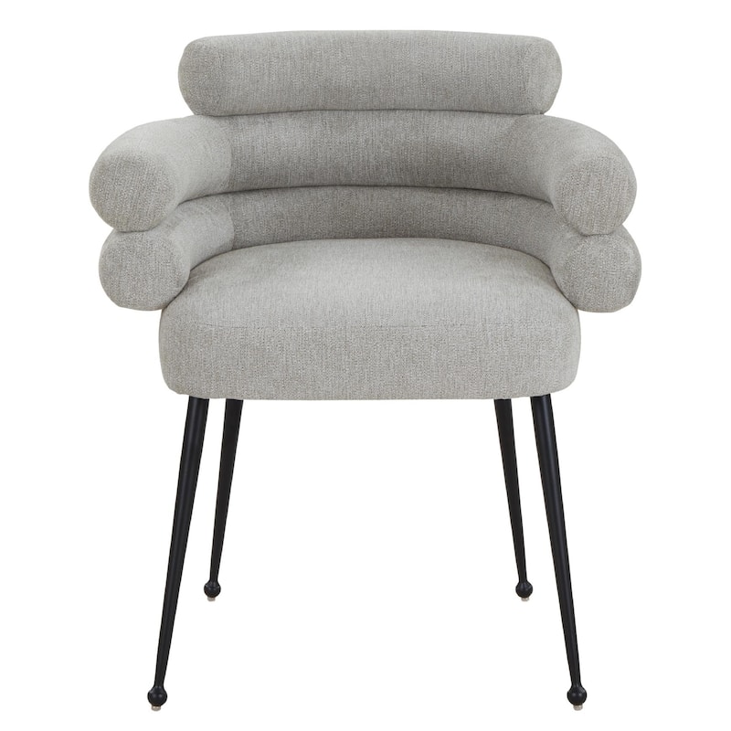 Linen Dining Chair Curved Back with black tapered metal legs