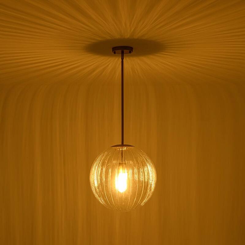 Modern Chic 1-Light Dimmable Striped Glass Sphere Pendant - 15.0 in