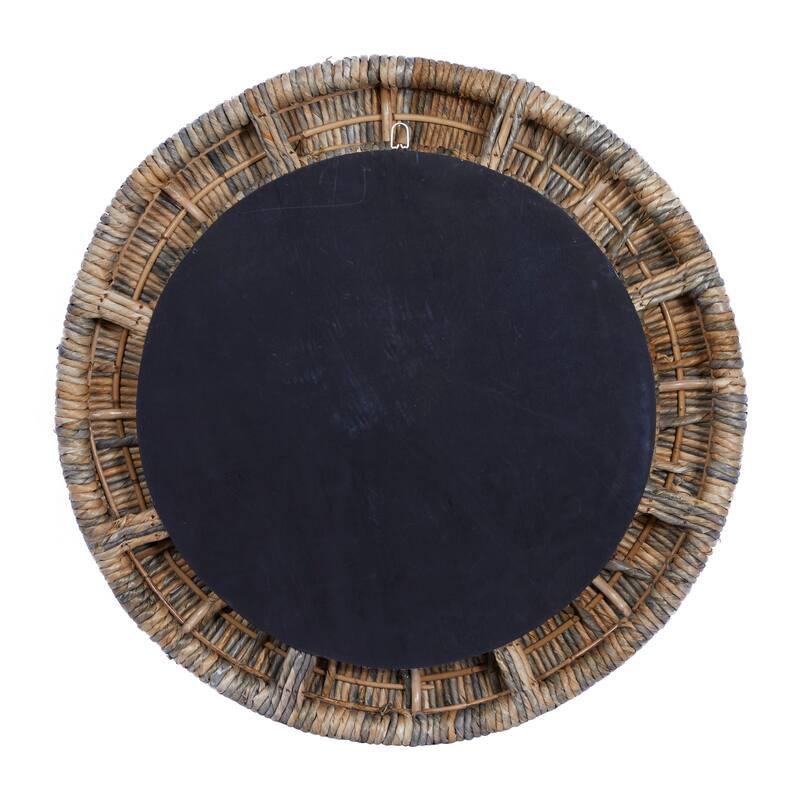 Gray Banana Leaf Room Wall Mirror with Coiled Frame and Blue Accents - 35 x 3 x 35 Round