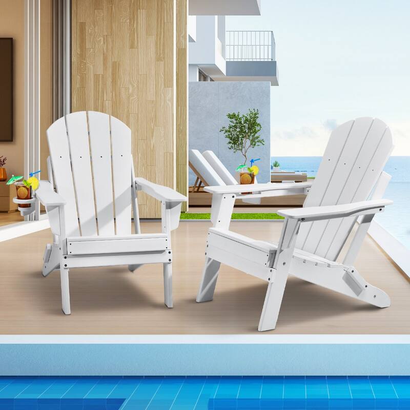 Set of 2 HDPE Folding Adirondack Chair with Wider Seat and Curved Backrest Ideal for Outdoor Use - 31.5 × 29.7 × 36.0 in