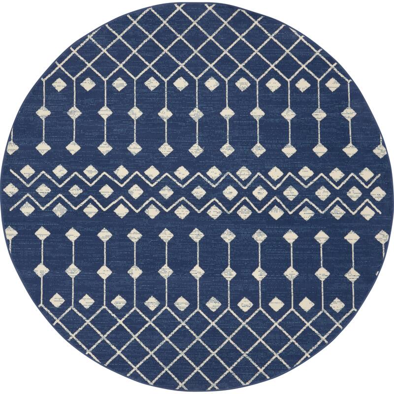 Porch & Den Muirfield Moroccan Bohemian Area Rug - 8' Round - Navy - Round