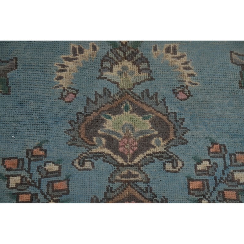 Light Blue Tabriz Vintage Persian Area Rug Handmade Wool Carpet - 6'7" x 9'3"