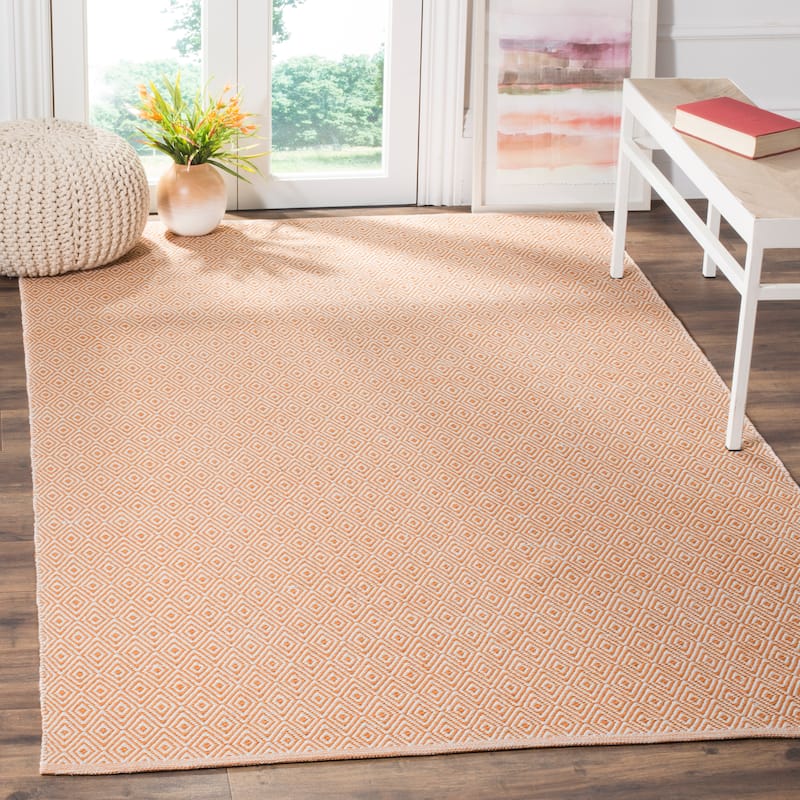 SAFAVIEH, Handmade Flatweave Montauk Brice Casual Cotton Rug - 5' x 8' - Ivory/Rust