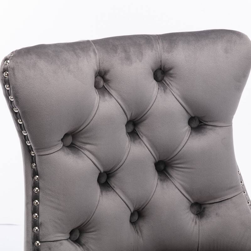 Set of 2 Contemporary Velvet Upholstered Bar Stools with Button Tufted Decoration and Wooden Legs,and Chrome Nailhead Trim