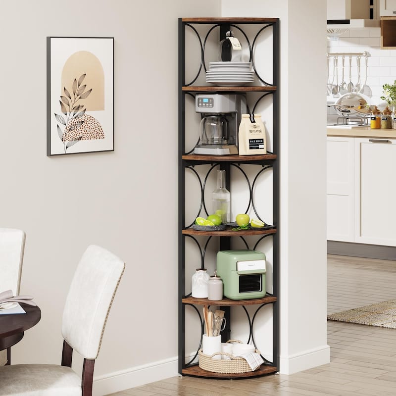 67" Tall Corner Shelf, Corner Bookshelf Bookcase Standing Shelving Unit - Brown
