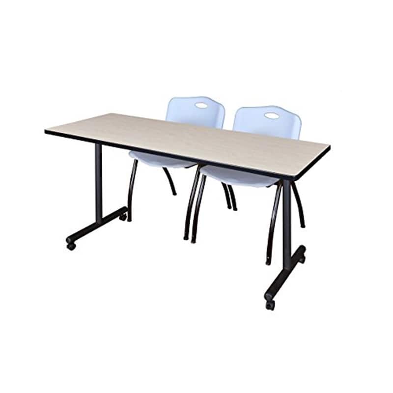 66" x 24" Mobile Training Table- Maple & 2 'M' Stack Chairs- Grey